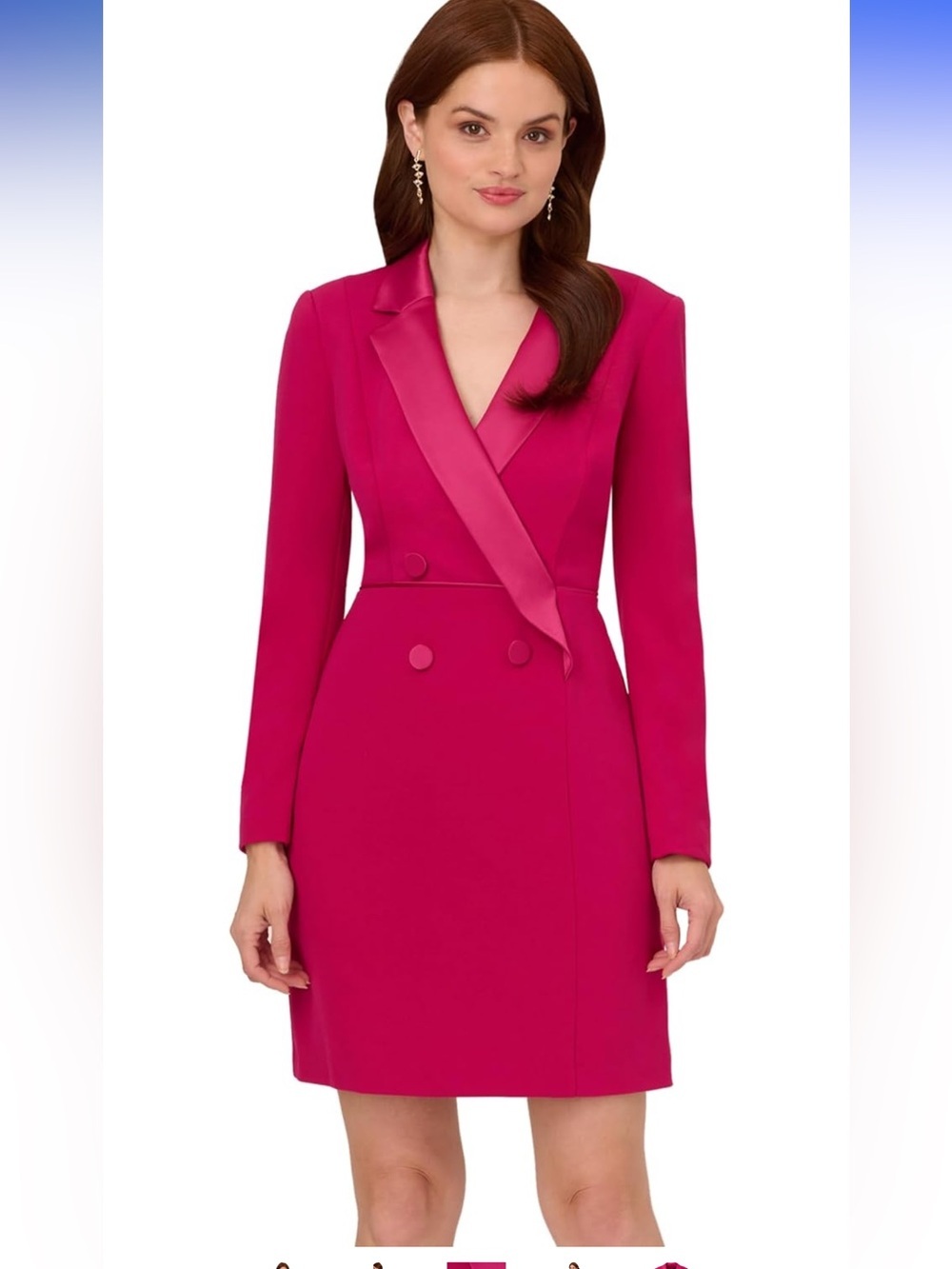 Adrianna Papell Double-Breasted Crepe Tuxedo Sheath Dress Rich Magenta 6